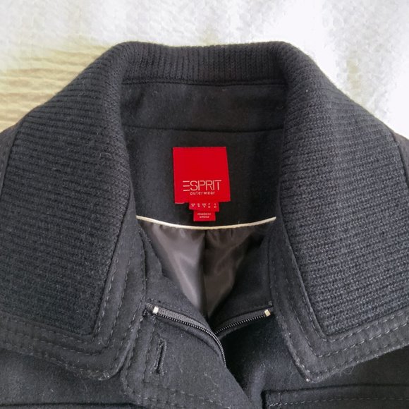 Esprit Outwear Trench Wool Single breasted Coat Overcoat Pockets Black S Small - Picture 12 of 16